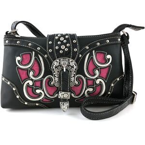 Justin West Floral Buckle Crossbody Bag Tooled, Rhinestone Bling Western